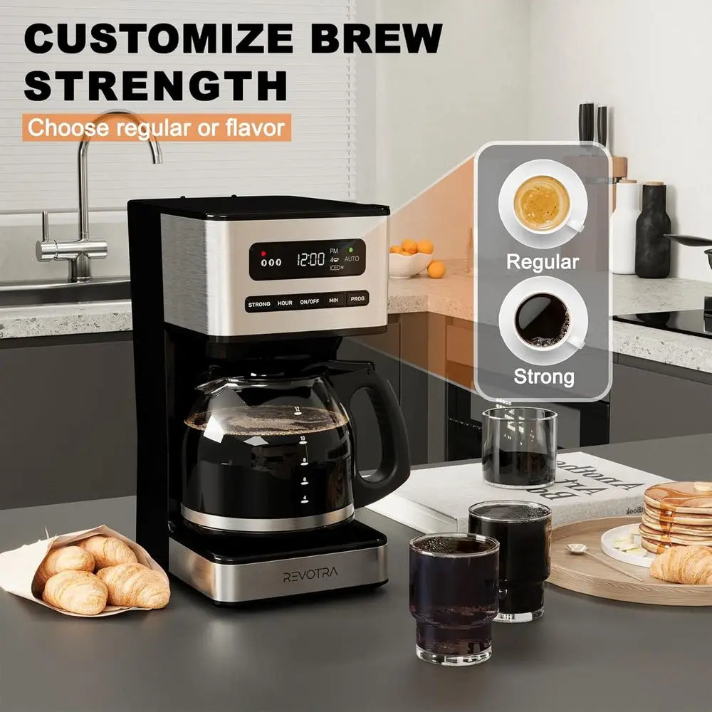 12-Cup Coffee Maker, Brew Drip Machine, 1-4 Cup, Ice Coffee, 24H Timer, Auto Shut-Off, Keep Warm, Pause & Serve