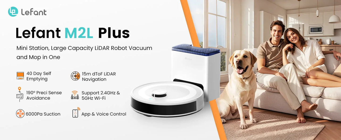 LEFANT M2L Plus Robot Vacuum Cleaner with Mapping, 6000Pa Suction, Emptying Station, Automatic Washing and Drying, DTOF Laser