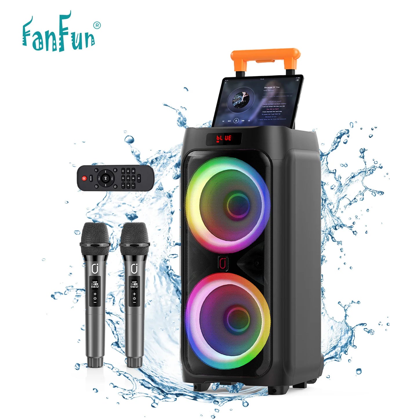 Karaoke Machine with 2 Wireless Microphones, Portable Bluetooth Speaker for Adults & Kids, Big Party PA System with Disco Lights