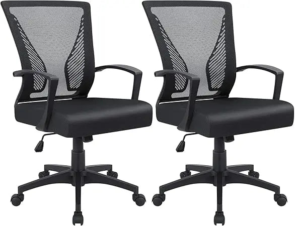 Office Chair Ergonomic Computer Desk Mesh Chair Mid Back Swivel Lumbar Support with Armrest (2, Black)
