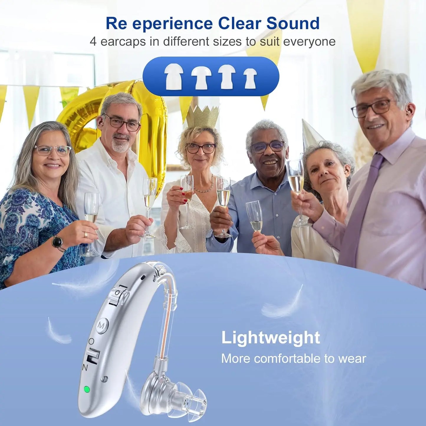 Rechargeable Digital Hearing Aid Adjustable Tone Best Sound Amplifier Portable Deaf Elderly BTE Hearing Aid
