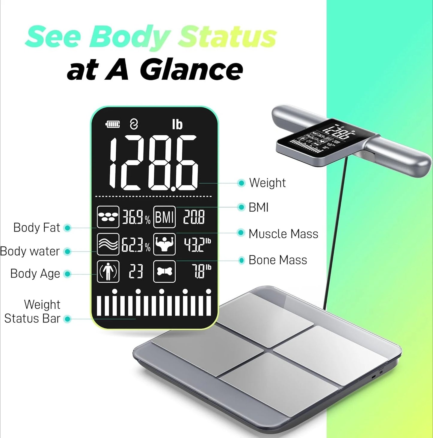 Scale for Body Weight and Fat Percentage,  Precision Digital Smart Scale for BMI 28 Body Composition Measurement
