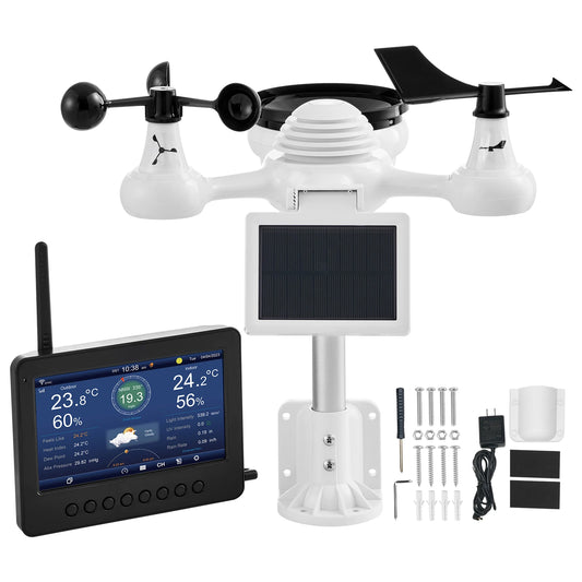SucceBuy 7-in-1 Wireless Weather Station with Wi-Fi, 7"TFT Colorful Display & Solar-Powered Sensor for Indoor Outdoor Monitoring