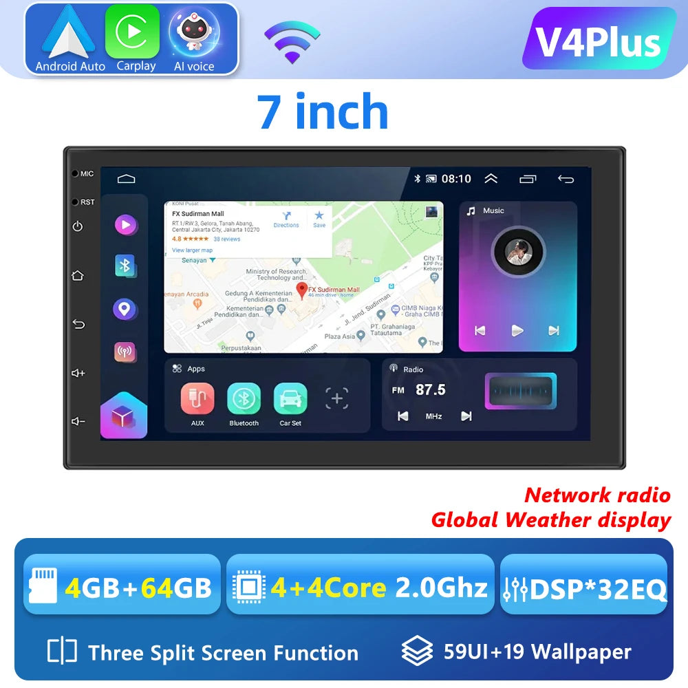 Podofo 8G 128G 2din Car Android Radio Multimedia Player 7/9/10" GPS for Toyota Volkswagen Hyundai Nissan Kia Renault Suzuki Lada