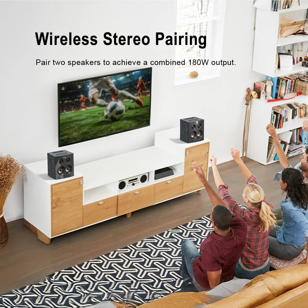 DOSS Home Bookshelf Bluetooth Speaker Powerful 90W Stereo Sound Extra Bass Subwoofer Sound Box 20H Playtime TWS Wireless Speaker