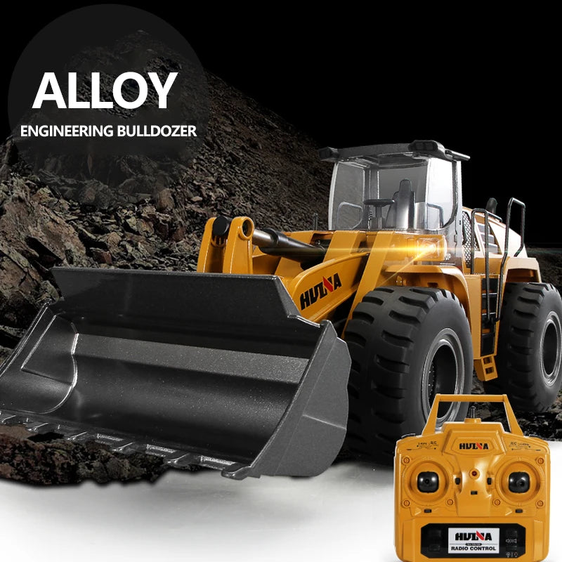 HUINA 22CH 1583 RC Bulldozer 1/14 Semi-Alloy Remote Control Loader Car Engineering Forklift Vehicle Toys for Children