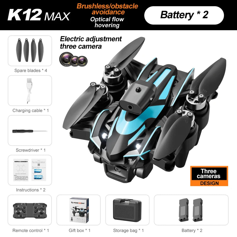 K12 MAX DRONE Three Camera Aerial Photography Brushless Obstacle avoidance Remote Control UAV Quadcopter Toys for Adults Kids