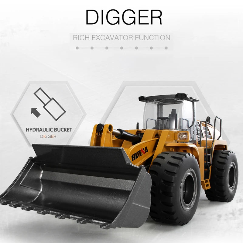 HUINA 22CH 1583 RC Bulldozer 1/14 Semi-Alloy Remote Control Loader Car Engineering Forklift Vehicle Toys for Children
