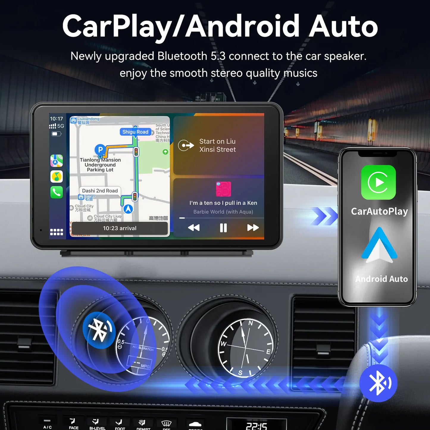 7 Inch Touch Screen Radio for Car Supporting Carplay & Android Auto，Portable Wireless Carplay Screen for Car,Car Audio Receiver