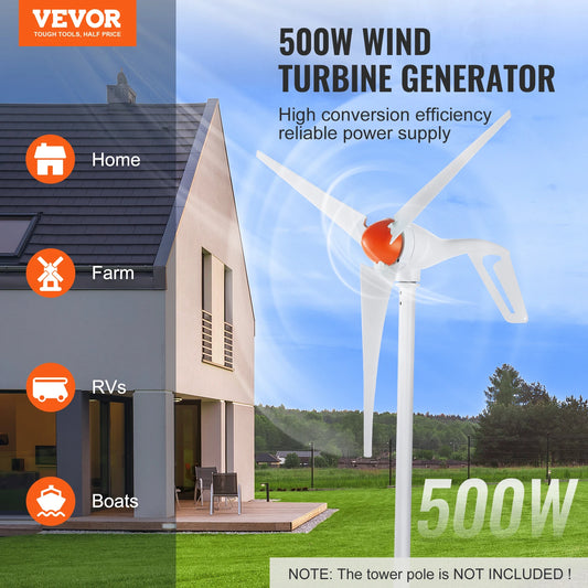 VEVOR 500W Wind Turbine Generator with Anemometer 12V Wind Turbine Kit 3-Blade Wind Power Generator MPPT Controller for Homeuse