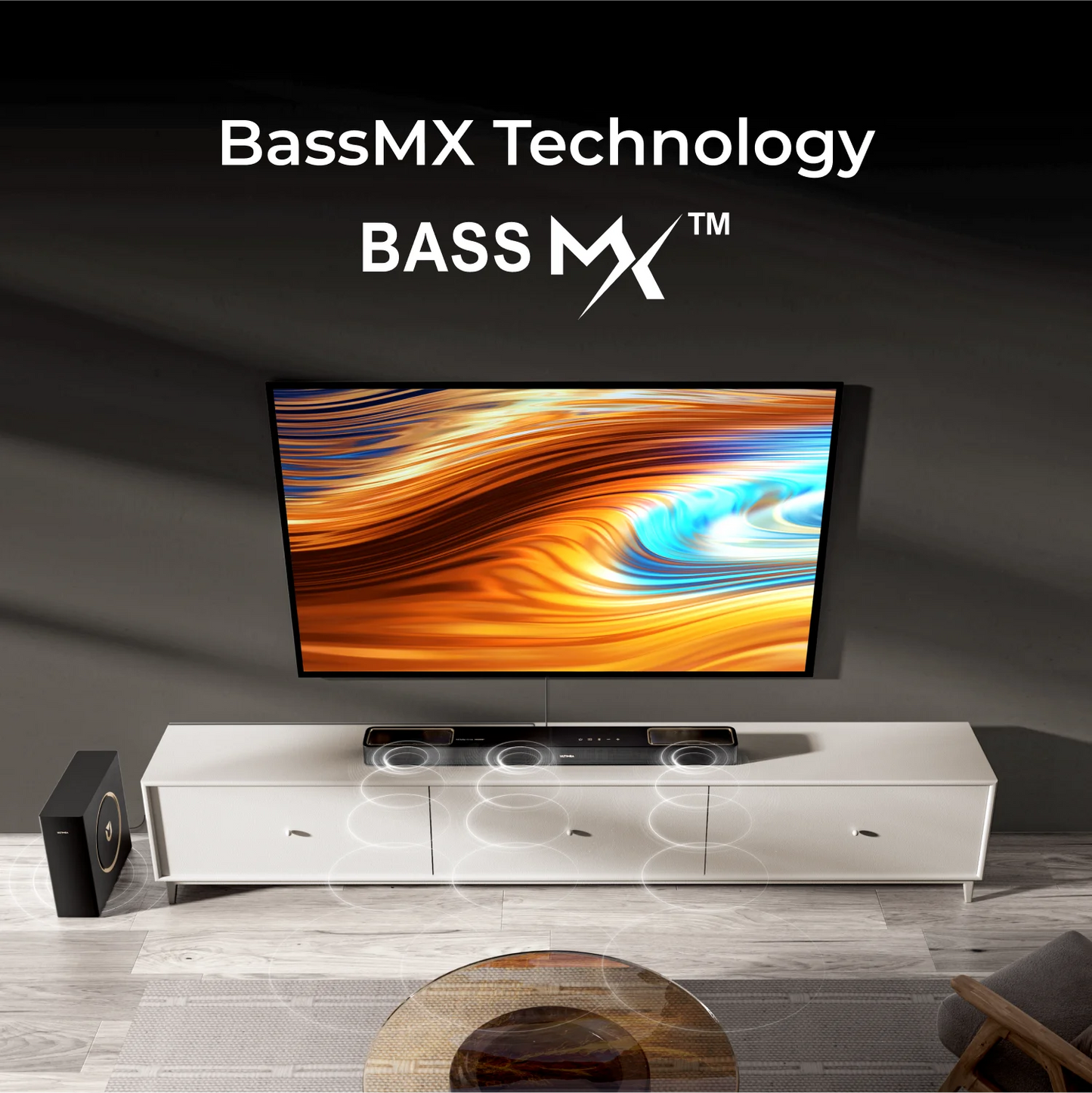 ULTIMEA Skywave F30Boom Soundbar 3.1.2ch Dolby Atmos Sound bar with 5.25'' Wired Subwoofer 300W，Home Theater for TV APP Control